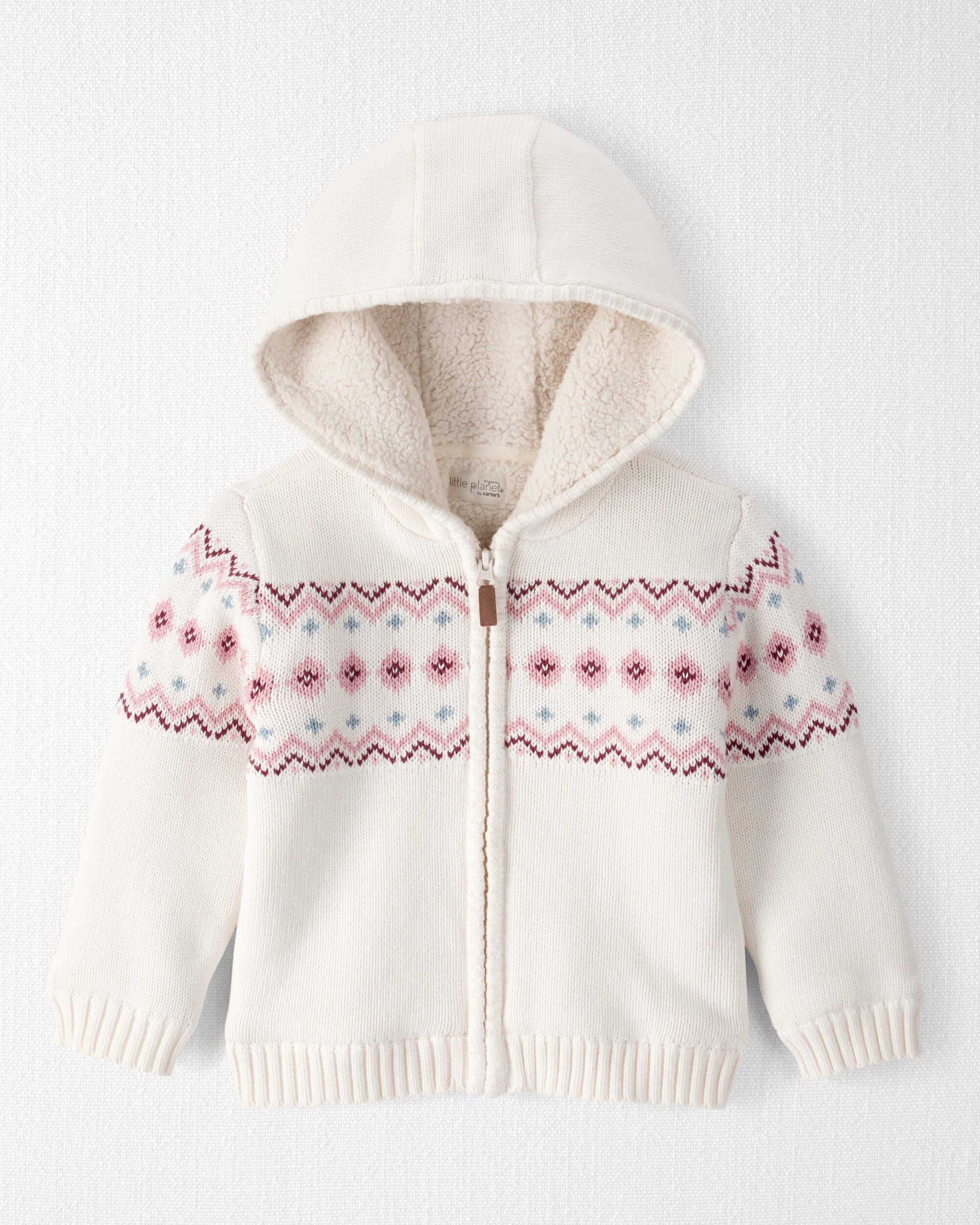 Little Planet Toddler Girl Recycled Fair Isle Sherpa Sweater Knit 2T Cream 22$
