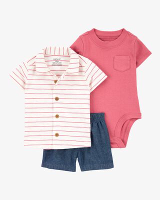 Product image 1 of Baby 3-Piece Striped Outfit Set - Red