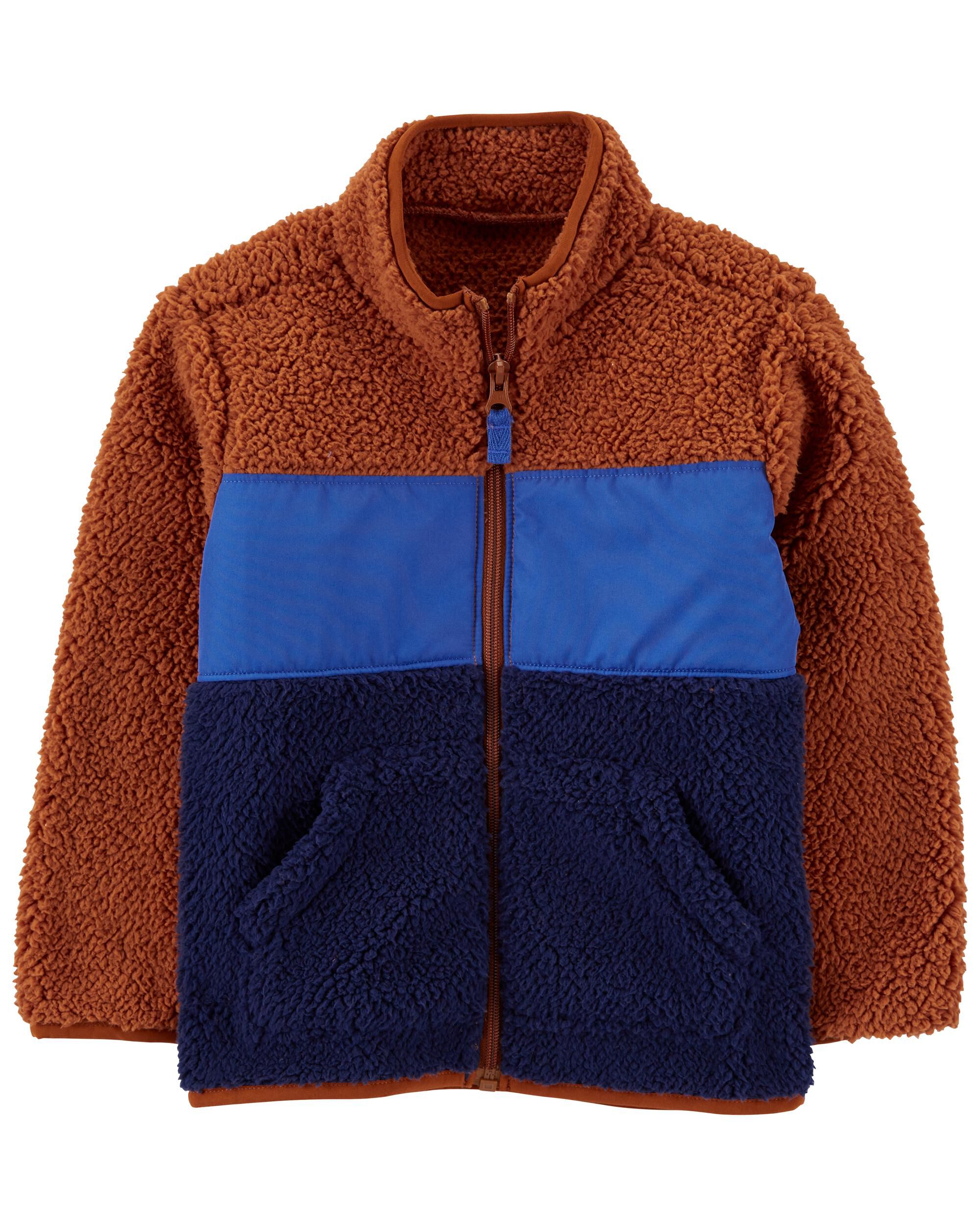 Brown/Blue Toddler Zip-Up Sherpa Jacket 