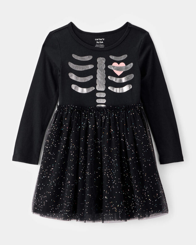 Product image 1 of Toddler Halloween Skeleton Glitter Tulle Dress - Black