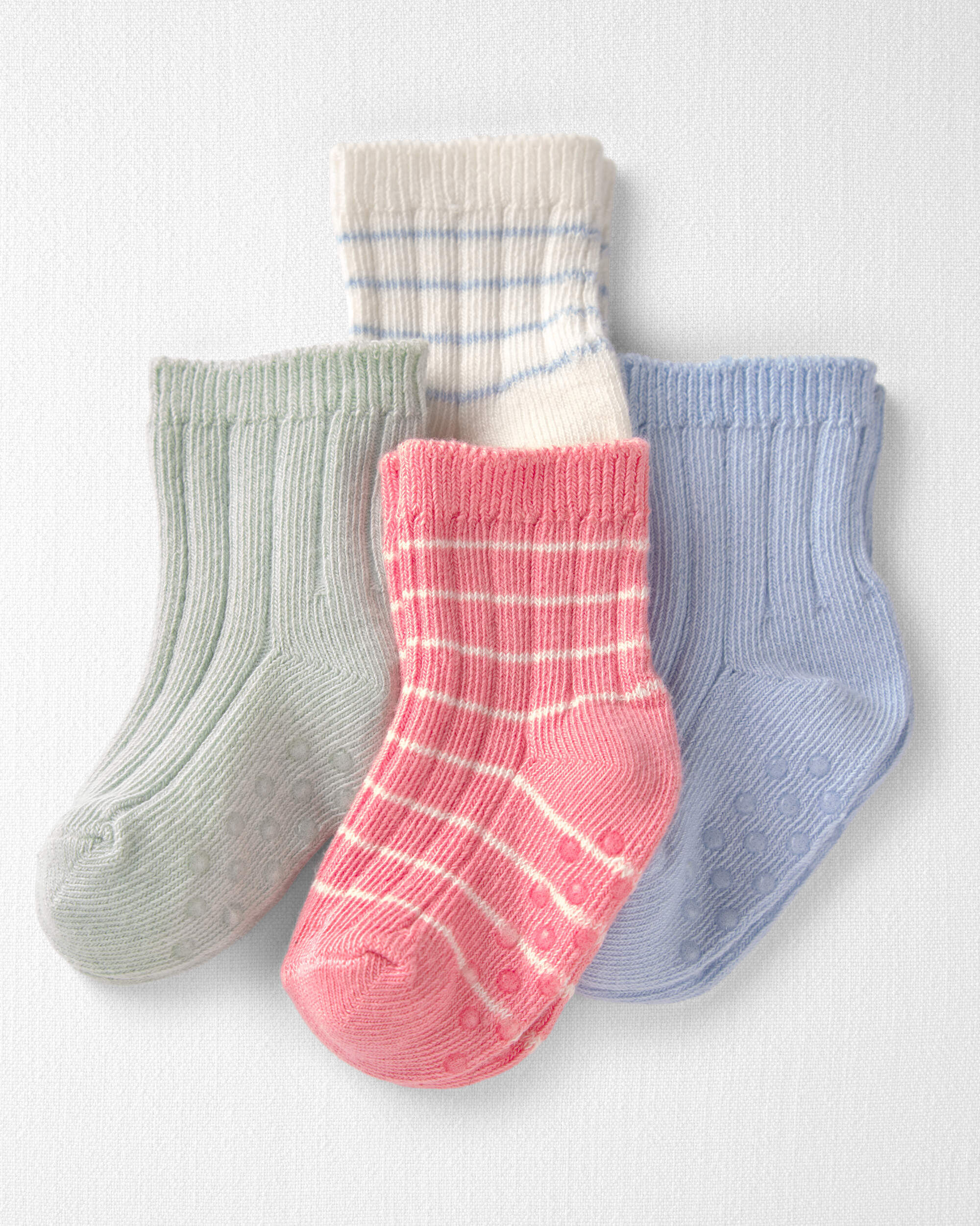 Little Planet Baby Girl 4-Pack Slip Resistant Socks Made with Organic Cotton 0-3M Multi