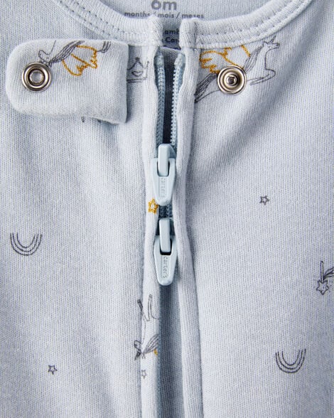 Unicorn Star Print 100% Cotton Long-Sleeve 2-Way Zip Sleep & Play - Blue