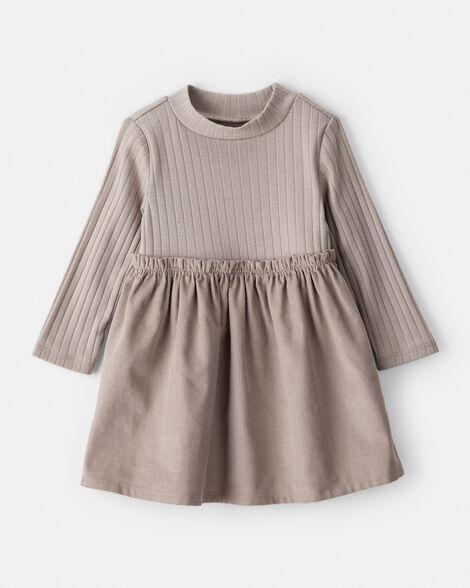 Baby Girl Rib Knit Dress - Brown