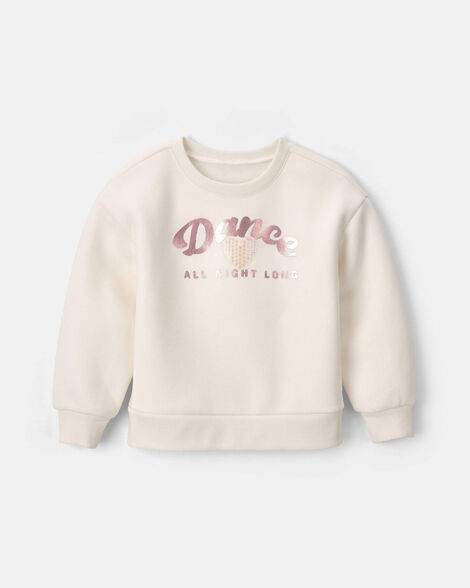 toddler girl 'dance all night long' heart fleece pullover sweatshirt - cream