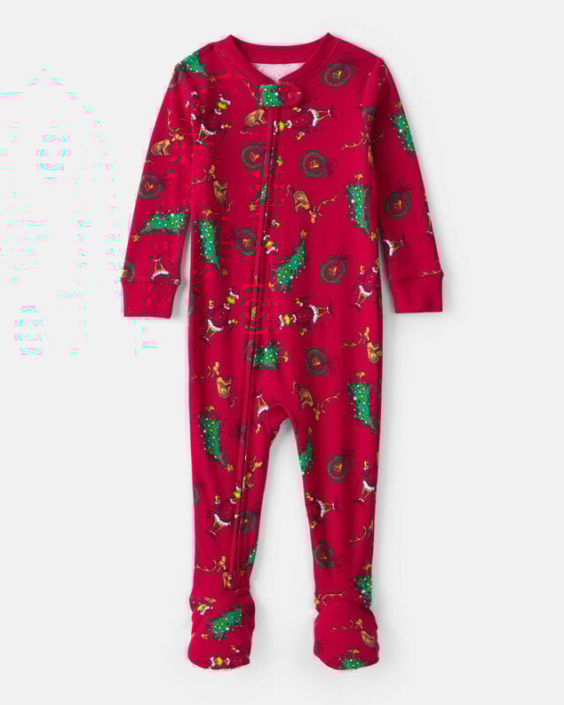 Baby Girl Peppermint Print DreamPlush Long-Sleeve Snug Fit 1-Piece Pajamas - Pink