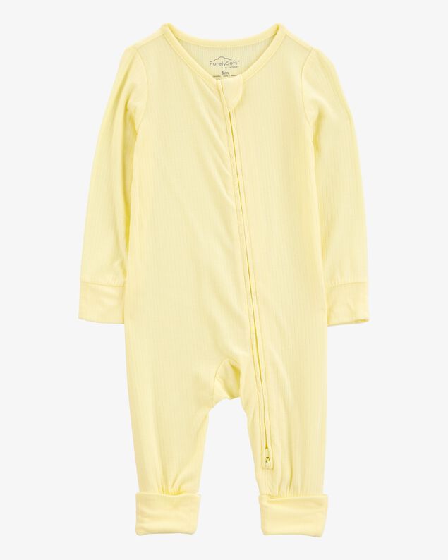 Product image 1 of Baby Solid 2-Way Zip PurelySoft Convertible Foot Sleep & Play Pajamas - Yellow