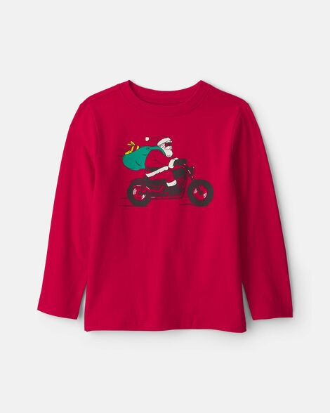 boys santa motorcycle long-sleeve graphic tee - red