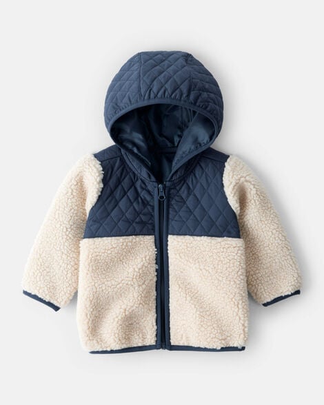 baby boy color block hooded zip-up jacket - khaki/navy