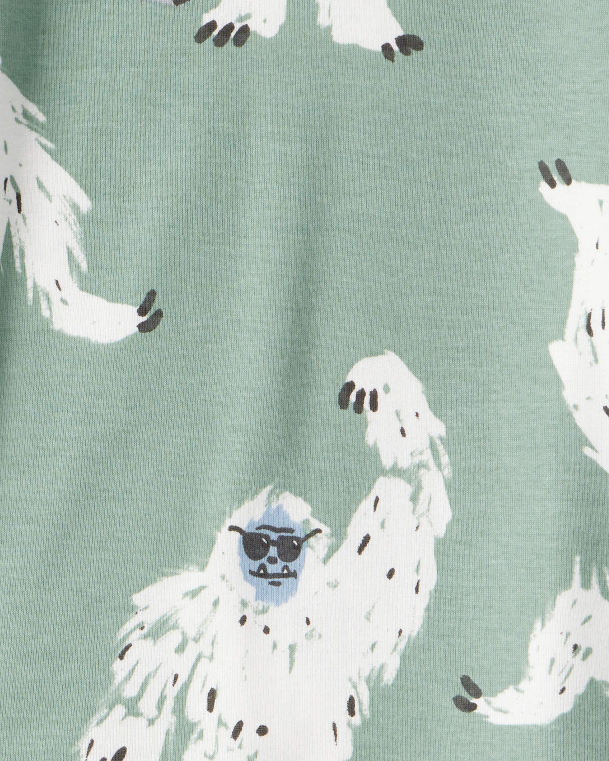 Boys Yeti Print 100% Cotton Long-Sleeve Snug Fit 4-Piece Pajamas - Green/Navy