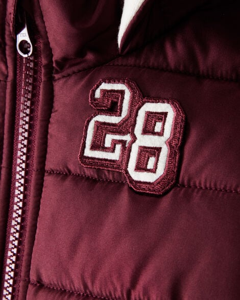 Baby Boy Striped Sleeves Hooded Puffer Jacket - Red