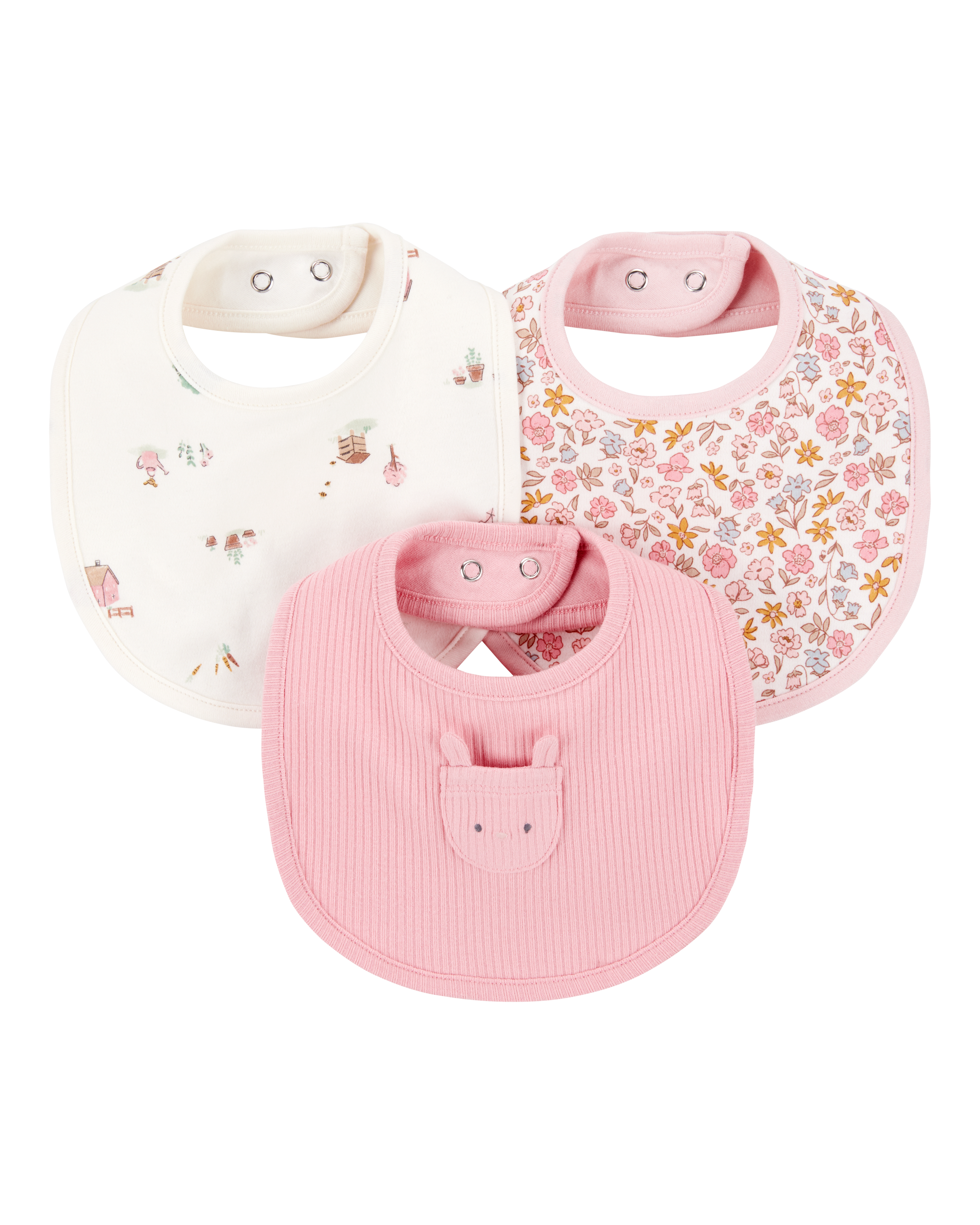 Baby 3-Pack Floral Bibs - Pink/Ivory