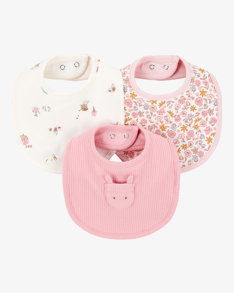 baby 3-pack floral bibs - pink/ivory