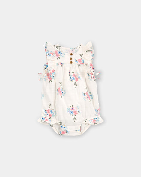 baby girl floral bubble romper - cream