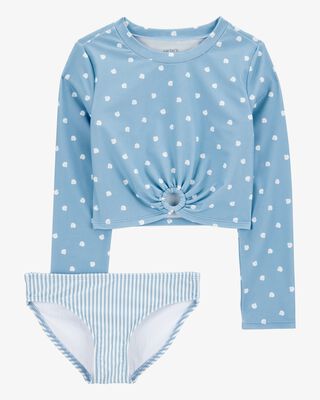 Product image 1 of Kid 2-Piece Shell Striped Long-Sleeve Rashguard Swim Set - Blue
