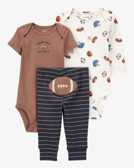 baby boy 3-piece football bodysuits & pant set