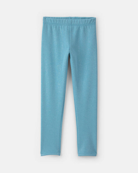girls glitter fleece pull-on stretch leggings - blue