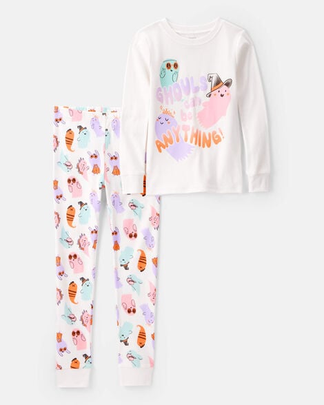 girls 2-piece "ghouls can be anything" halloween 100% snug fit cotton pajamas - ivory