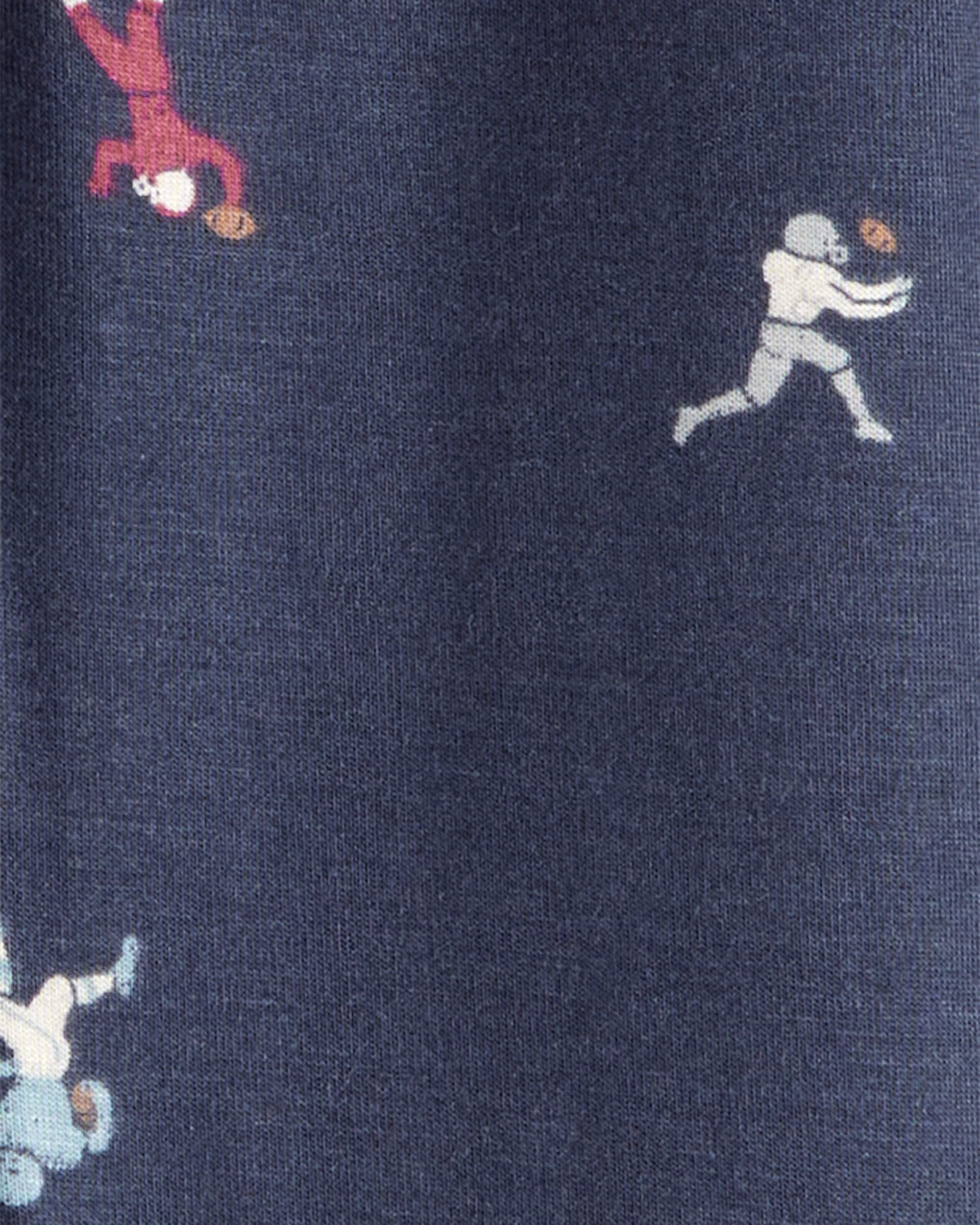 Baby Boy Football Print PurelySoft Long-Sleeve 2-Way Zip 1-Piece Pajamas - Navy Blue