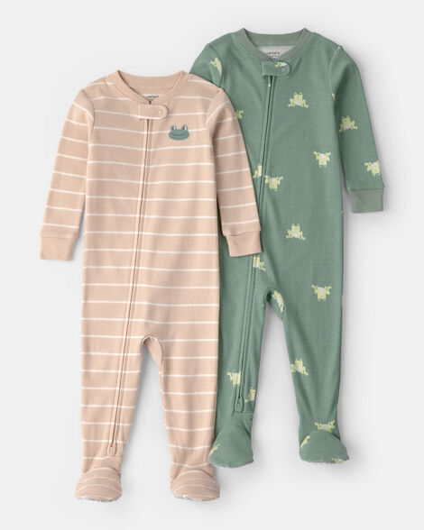 baby 2-pack frog 100% cotton snug fit 1-piece pajama - green/tan