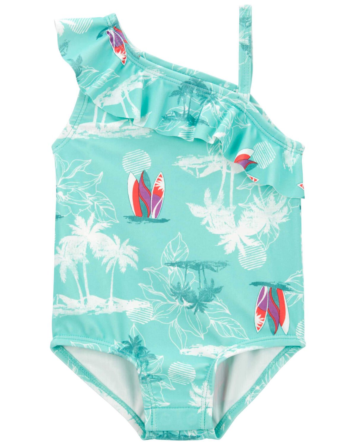 Babyhug Sleeveless Striped & Printed Frock Swimsuit with Cap - Multicolor