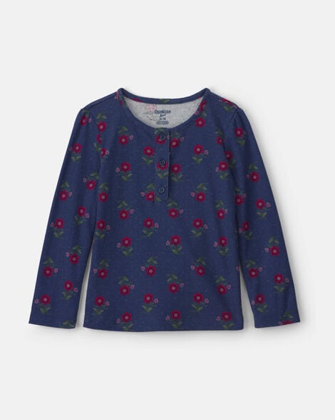 Toddler Girl Floral Long-Sleeve Top - Navy Blue