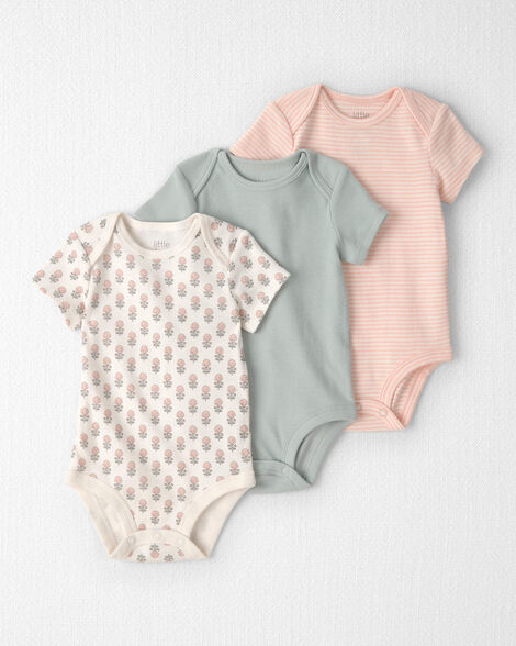Baby Girl 3-Pack Organic Cotton Bodysuits in Floral Print