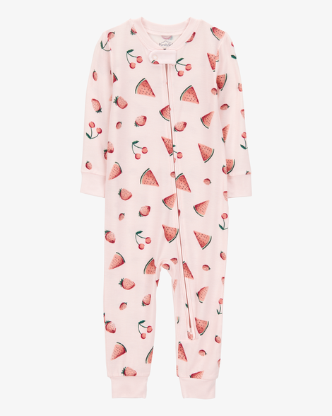 toddler fruit print zip-up purelysoft footless 1-piece pajamas - pink