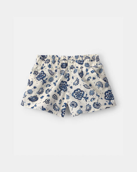 Toddler Girl Paisley Shorts - Blue/Ivory