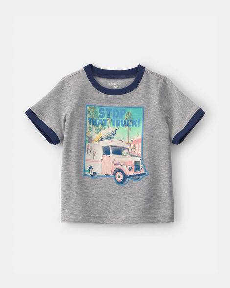 baby boy 'stop that truck!' ice cream graphic tee - grey