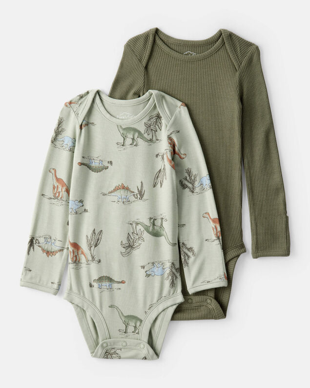 Product image 1 of Baby Boy 2-Pack Dinosaur Print PurelySoft Long-Sleeve Multipack Bodysuits - Green