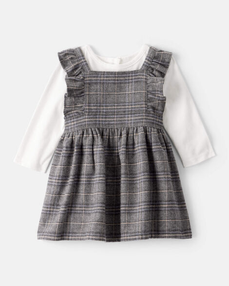 Baby Girl 2-Piece Plaid Long-Sleeve Dress Set