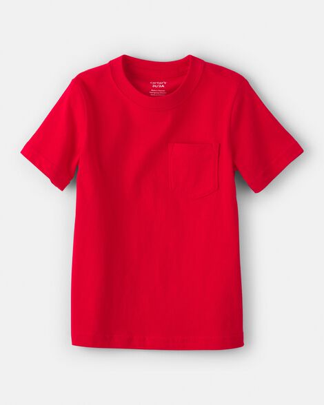 toddler solid short-sleeve pocket tee - red