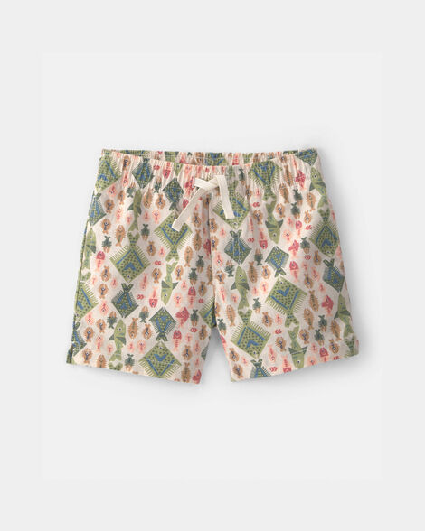 Toddler Boy Fish Linen Shorts - Beige
