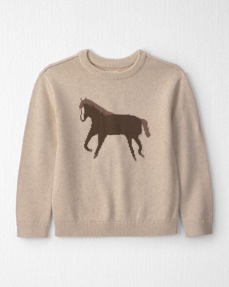 Kids Organic Cotton Horse Sweater Knit Pullover