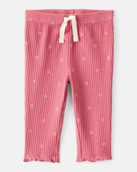 baby girl heart print cotton pull-on pants - pink