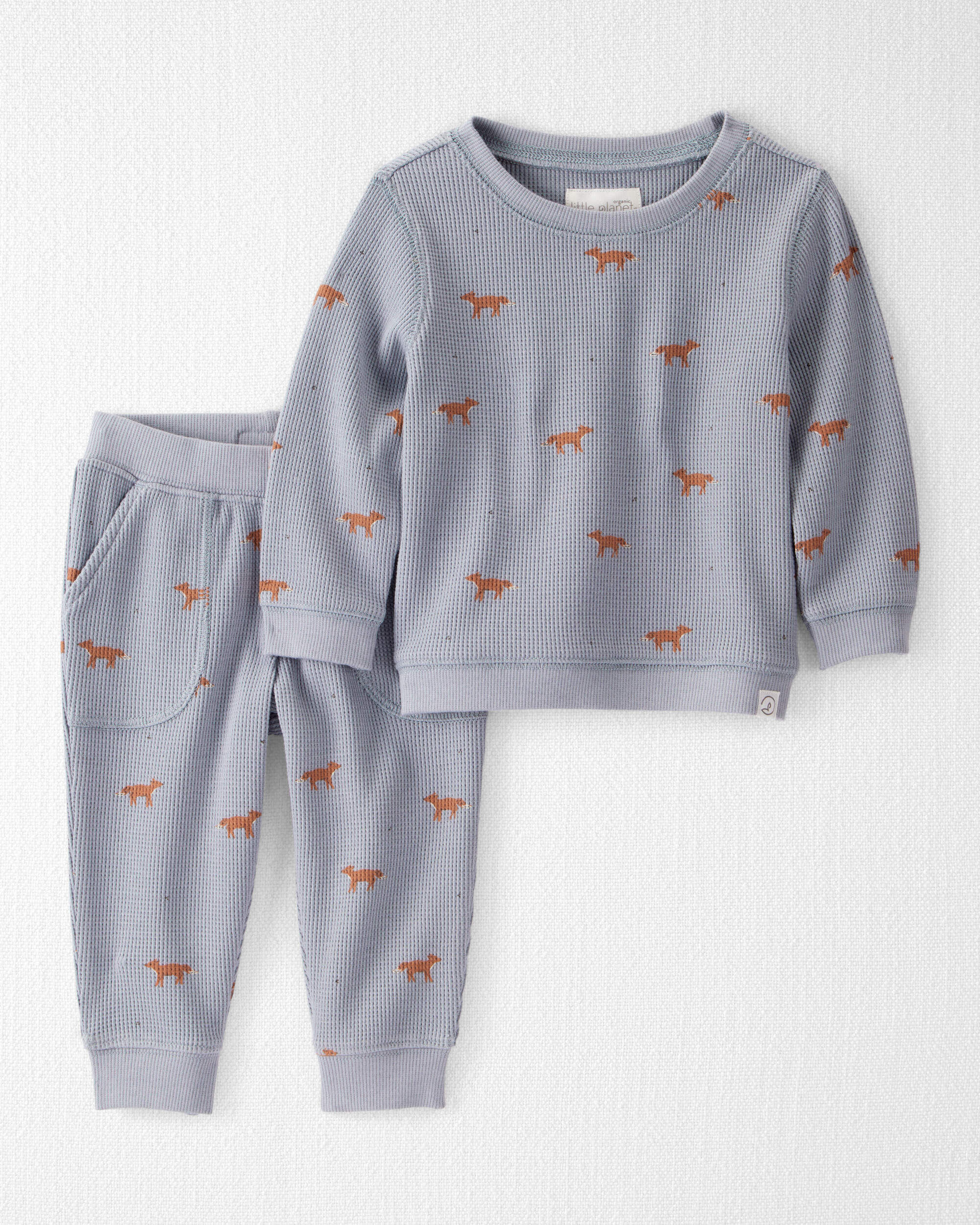 Baby 2-Piece Organic Cotton Waffle Knit Set Shadow Fox Print