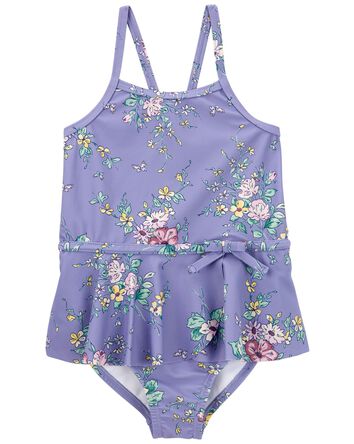Toddler 
Floral Print 1-Piece Ruffle Swimsuit
