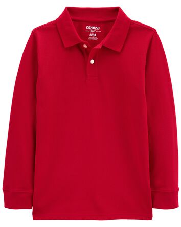 Kid Red Long-Sleeve Piqué Polo Shirt
