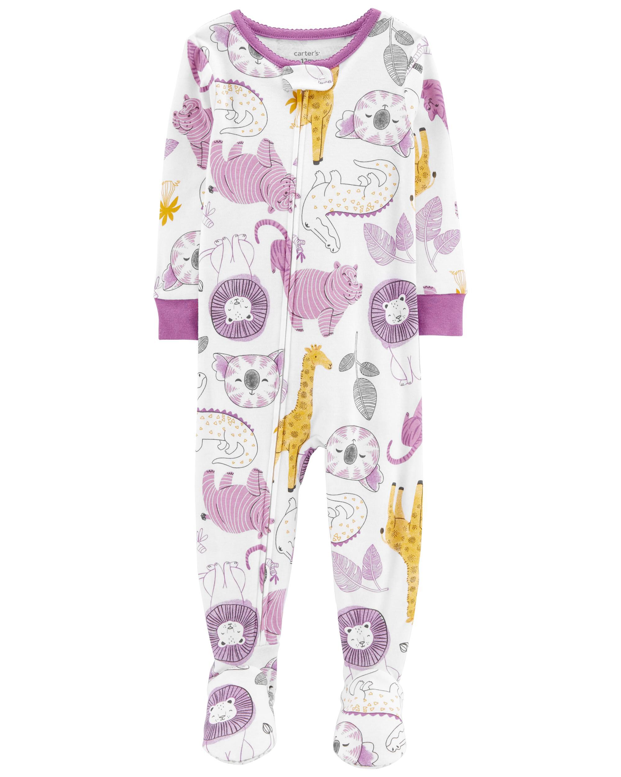 Carters 5T Girls Microfleece One Piece Pajama Long Sleeve Pastel Animal Print 