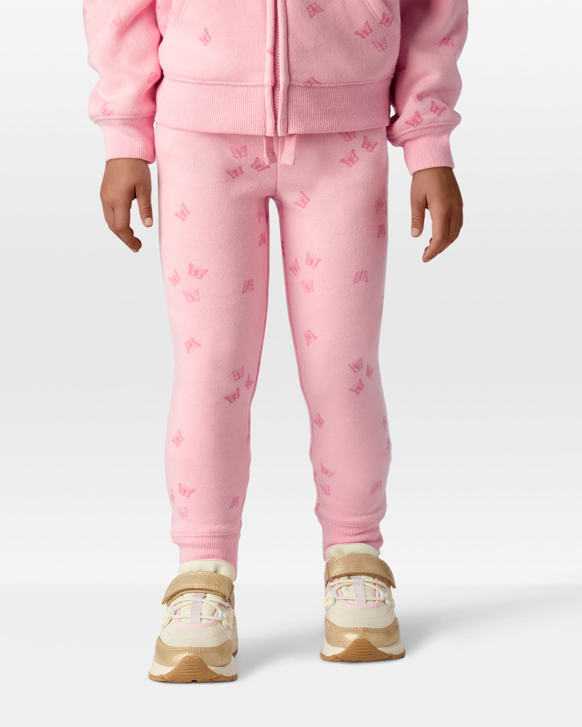Toddler Butterfly Print Fleece Drawstring Joggers - Pink