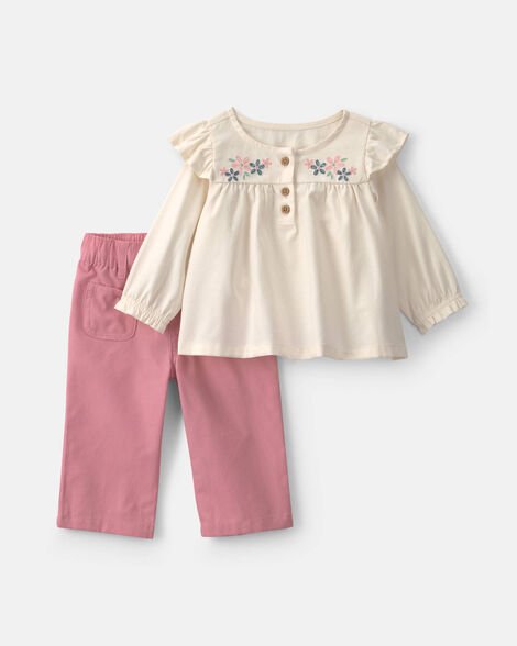 baby girl 2-piece floral long-sleeve top & pant set - pink/cream