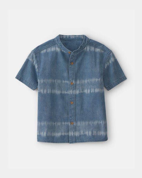 Boys Tie-Dye Denim Chambray Short-Sleeve Button-Down Shirt