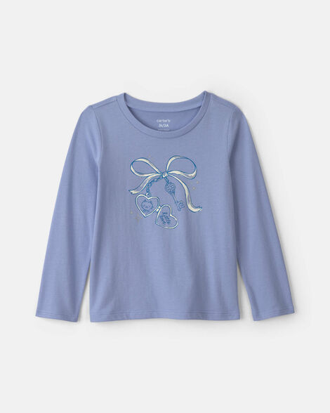toddler girl bow long-sleeve graphic tee - blue
