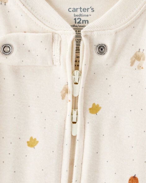 Baby Thanksgiving Print 100% Cotton Long-Sleeve 2-Way Zip Footed 1-Piece Pajamas - White