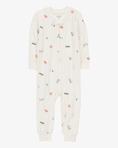  Product image 1 of Toddler Camp Print Zip-Up PurelySoft Footless 1-Piece Pajamas - Ivory