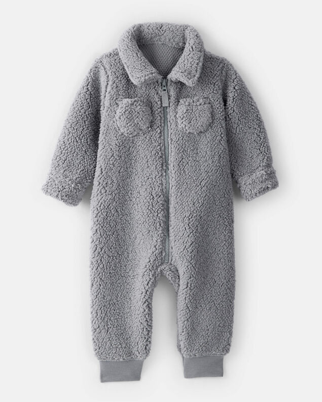 Product image 1 of Baby Boy Sherpa Pocket Zip-Up Jumpsuit - Grey