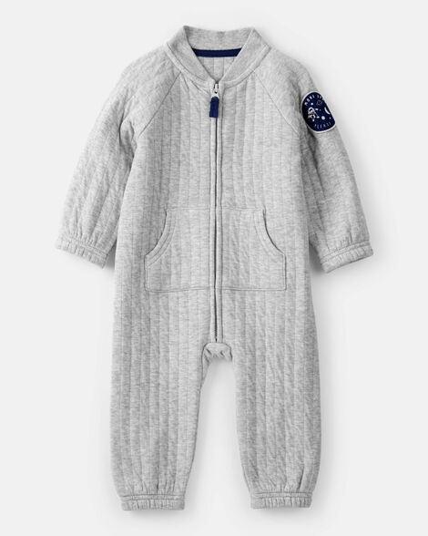 baby boy space quilted long-sleeve jumpsuit - grey