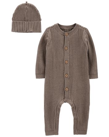 Baby 2-Piece Sweater Jumpsuit & Cap Set
