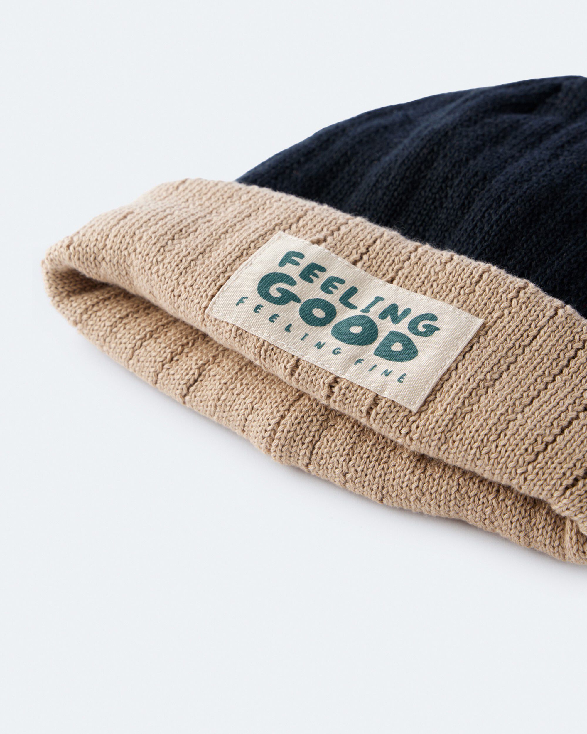 Toddler 'Feeling Good' Reversible Beanie - Black/Tan