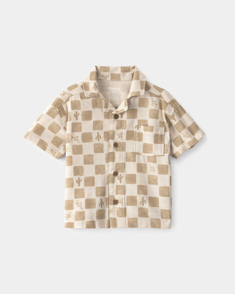 Baby Boy Cactus Checkered Short-Sleeve Button-Down Shirt - Beige